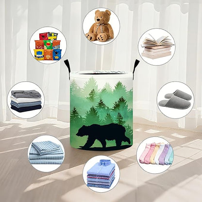 Misty Forest Bear Laundry Basket Laundry Hamper With Handles Collapsible Laundry Baskets Storage Basket For Room Bathroom Bedroom Decor