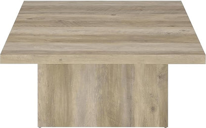 Coaster Home Furnishings - Devar - Wood - Square Coffee Table with Pedestal Base, Geometric Design and Transitional Style - Living Room - Distressed Pine - 710878