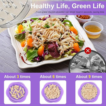 SURETIVIAN Chicken Shredder Tool Twist Large Chicken Breast Shredder with Brush&Fork, Visible Meat Shredder Machine, Anti-Slip Strip, Ergonomic Handle, BPA Free, Suitable for Pork Beef Chicken(Purple)
