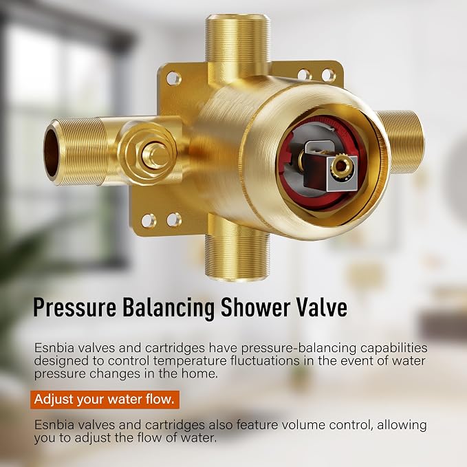 Esnbia Shower Tub Kit, Tub and Shower Faucet Set（Valve Included) with 6-Inch Rain Shower Head and Tub Spout, Single-Handle Tub and Shower Trim Kit,Brushed Gold