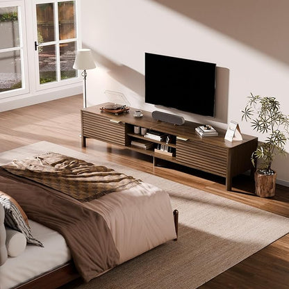 IKALIFE TV Stand for Living Room - up to 80 Inch TVs Mid Century Modern Entertainment Center with Storage and Adjustable Shelves, Media Console Table Walnut 71"