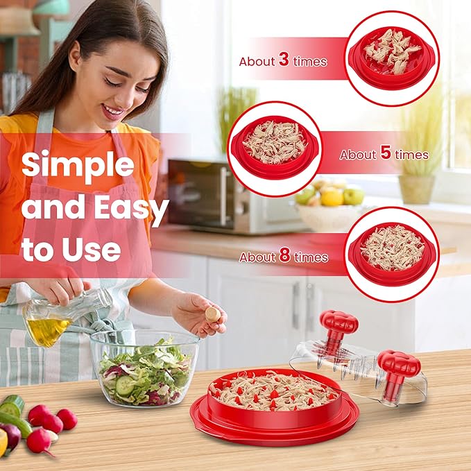 Chicken Shredder Tool Twist Large - 10'' Pro Meat Shredders for Chicken Breast,Visible Kitchen Gadgets Grinder Machine with Brush,Strong Anti-Slip Strip,Ergonomic Handle,BPA Free (Red)