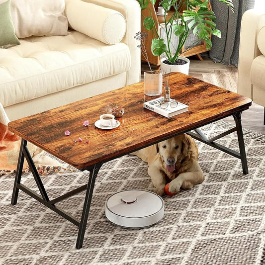 Folding Coffee Table, No Assembly Low Coffee Table, Floor Table Desk for Sitting on The Floor, Portable Floor Table for Living Room, Home, Caravan and use, 39.4L‘ x 19.7W’ x 15.8H’
