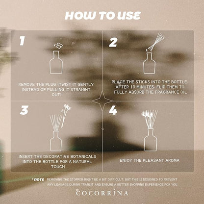 COCORRÍNA Cashmere Vanilla Reed Diffuser – 6.76 oz Essential Oil with 8 Reeds & Real Eucalyptus Sticks, Home Fragrance for Bedroom or Bathroom Décor
