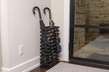 BIRDROCK HOME Decorative Umbrella Stand with Removable Water Tray - Large Freestanding Umbrella Rack and Cane Walking Stick Organizer - Metal Umbrella Holder for Entryway & Indoor Use - Black, Striped