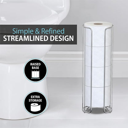 Better Living Stream Toilet Tissue Reserve, Freestanding Bathroom Storage Stand Holds for 4 Jumbo Rolls, No Assembly Required, Chrome