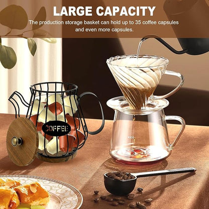 Coffee Pod Holder Organizer, 35 Large Capacity Cup Holder Organizer with Lid and Handle, Coffee Pod Basket for Kitchen Office Desktop, Espresso Pods for Counter