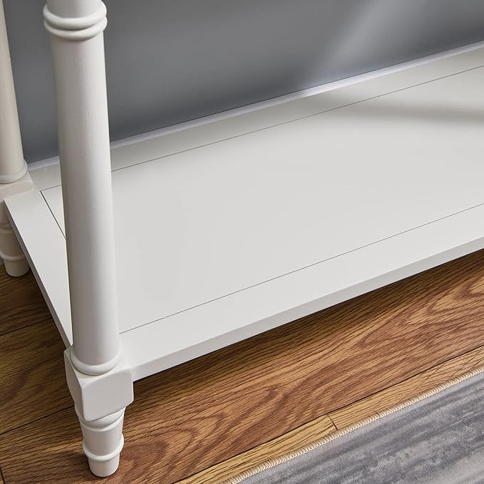 Solid Wood Console Table with 2 Drawers, 2-Tier 35.4" X 30" Accent Sofa Table with Multilayer Storage Shelf Rustic Hall Entryway Tables for Living Room Home Office-Ivory White