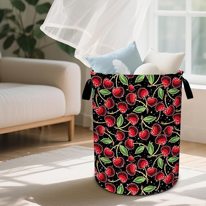 Cherry Laundry Basket Waterproof Laundry Hamper Foldable Laundry Bag with Handles for Bedroom, Bathroom, Office, Clothes Storage