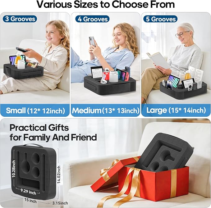 Couch Cup Holder Tray, Couch Caddy for Drink, Snack, Phone, Remote, Ipad, Game Controller, Large-size Sofa Cup Holder for Bed, Sofa, Car, Desk, Black