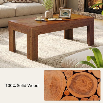 Rectangular Coffee Table, 47-Inch Solid Wood Living Room Coffee Table, Mid Century Modern Center Cocktail Table for Living Room, Apartment, Office, Antique Brown