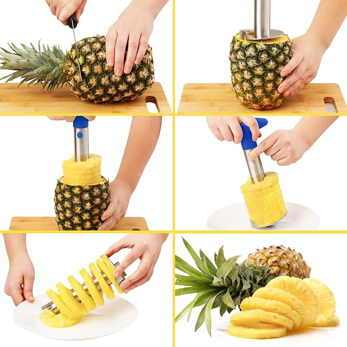 Zulay Kitchen Pineapple Corer and Slicer Tool – Stainless Steel Pineapple Cutter with Eye Remover Tool – Ergonomic Handle & Easy Core Remover – Reinforced Heavy-Duty Blade – Royal Blue