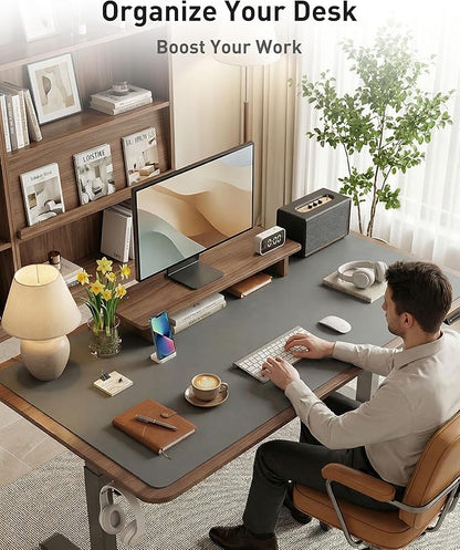 Aothia Faux Leather Desk Mat - Large Mouse Pad, Non-Slip PU Leather Blotter, Waterproof Writing Surface for Office and Home (Grey, 63" x 24")