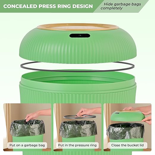 Pukomc Smart Sensor Wastebasket, Convenient and Hygienic Easy to Use, Technology Sensor Waterproof Wastebasket Plastic Trash can for Kitchen, Bathroom, Bedroom, Living Room, Office and Outdoor Green