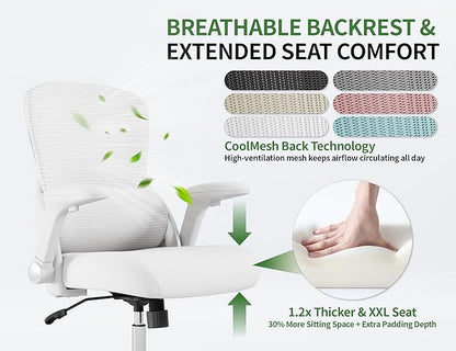 White Office Chair for Big and Tall People - 400lbs Wide Seat Computer Desk Chair Gaming Ergonomic High Back Cushion Lumbar Support with Comfy Mesh Swivel Rolling Home, Task Chair