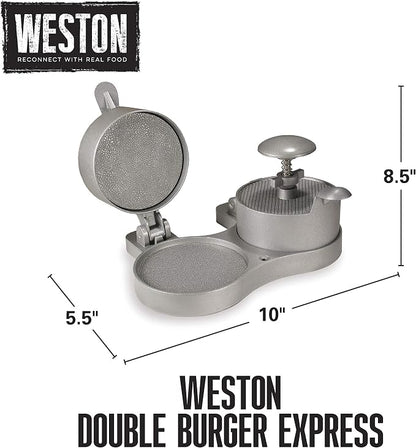 Weston Burger Press, Makes 4 1/2" Diameter Patties for Hamburger, Crab Cakes, Sausage, 1/4lb to 3/4lb, with Spring Ejector for Easy Removal, Double, Non-stick Heavy-Duty Cast Aluminum (07-0701)