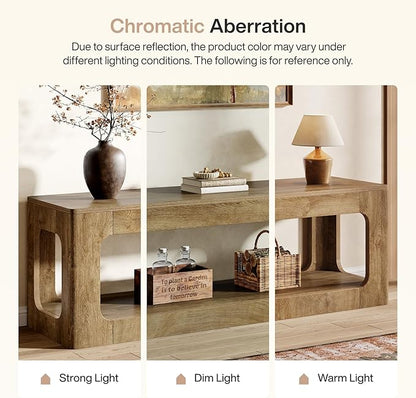 Tribesigns 63-Inch Farmhouse Entryway Table with Storage Shelf, 2-Tier Sofa Console Table with Circle Design for Living Room, Hallway, Foyer, Brown