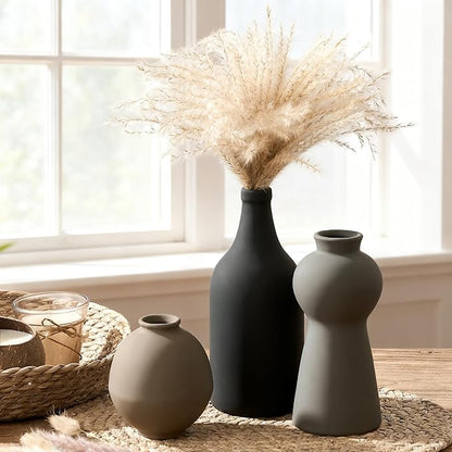 Ceramic Vase Set of 3, Nordic Minimalist Multicolor Vases Home Decor, Rustic Farmhouse Decor Pottery Vases for Bouquet Pampas Grass Dried Fresh Flowers, Living Room, Kitchen, Bedroom, Entryway Mantel