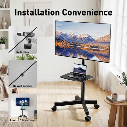 PERLESMITH Rolling TV Stand for 23-63 Inch Flat/Curved Screen TVs up to 88 lbs, Mobile TV Stand on Wheels, Portable TV Stand with Tilt & Height Adjustable,Outdoor TV Stand Max VESA 400x400mm PSTVMC10