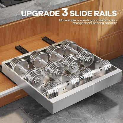 Seinloes 4Pack Expandable Pull Out Cabinet Organizer 21" Deep with Raising Pad for Framed Cabinets,Slide Out Drawers with 4pcs Divider Racks,Roll Out Shelves,Adjustable Width 12.05"-20.4" Silver