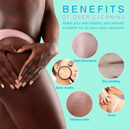 UJFQBH 3 Pieces African exfoliating net African Net Long Net Bath Sponge Exfoliating Shower Body Scrubber Back Scrubber Skin Smoother,Great for Daily Use (Pink, Blue, Green)