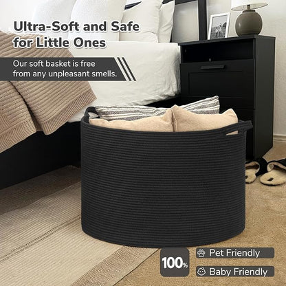INDRESSME 115L Extra Large Black Blanket Basket, Dog Toy Bin Shoe Baskets Toy Box Organizer for Kids Decorative Laundry Basket for Home & Living Room, Black