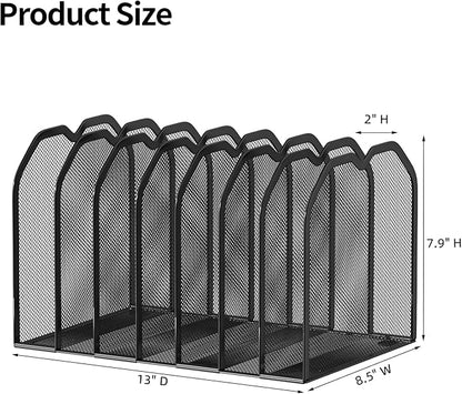 Black 7-Section File Folder Organizer for Desk – Metal Vertical File Holder, Desktop File Organizer Vertical Stand, Letter/A4 Folder Rack, Upright File Sorter, Office Paper Organizer