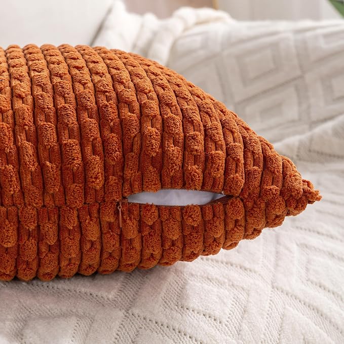 Set of 4 Burnt Orange Decorative Throw Pillow Covers 26x26 Inch Corduroy Pillow Covers for Bed Couch Sofa Living Room Soft Square Cushion Cases