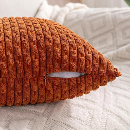 Set of 4 Burnt Orange Decorative Throw Pillow Covers 24x24 Inch Corduroy Pillow Covers for Bed Couch Sofa Living Room Soft Square Cushion Cases
