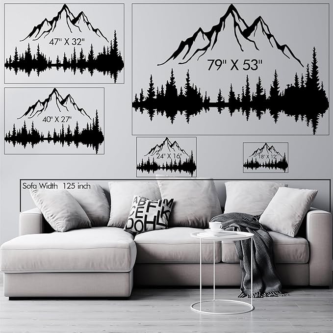 Wita Home Mountain and Forest Metal Wall Art, Wall Mounted Home Decor, Pine Trees and Nature Wall Art for Living Room, Bedroom or Office, Large Outdoor Wall Decor, Nature Christmas Decor (White Mountain-Black Forest, 56x37 inches)