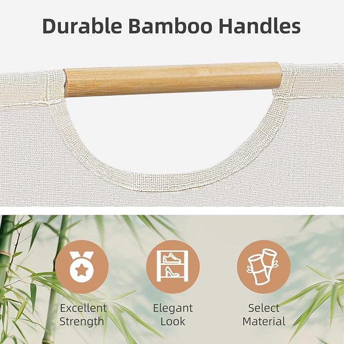 STORAGE MANIAC 2-Pack Large Laundry Hamper, 80L (21.1 Gal) Collapsible Laundry Basket with Bamboo Handles, Freestanding Waterproof Clothes Hamper for Laundry Room, Bedroom, Dorm, Towels, Beige