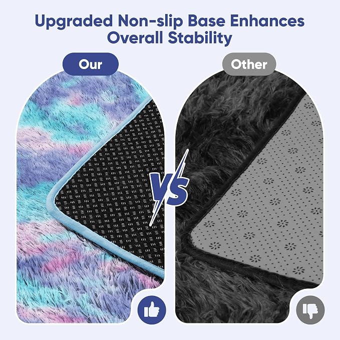 Rainbow Fluffy Rugs for Girls Bedroom: 9x12 Large Shag High Pile Area Rug Upgrade Non-Slip Plush Fuzzy Living Room Rug Shaggy Soft Indoor Floor Carpet Nursery Rugs for Kids Baby Toddler Home Decor