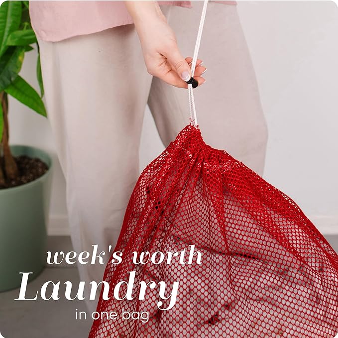 Handy Laundry Mesh XL Laundry Bag, 24" x 36" Heavy Duty, Durable Drawstring Closure, Machine Washable, Large Capacity for Delicates, Travel, College Dorm, Apartment, Red
