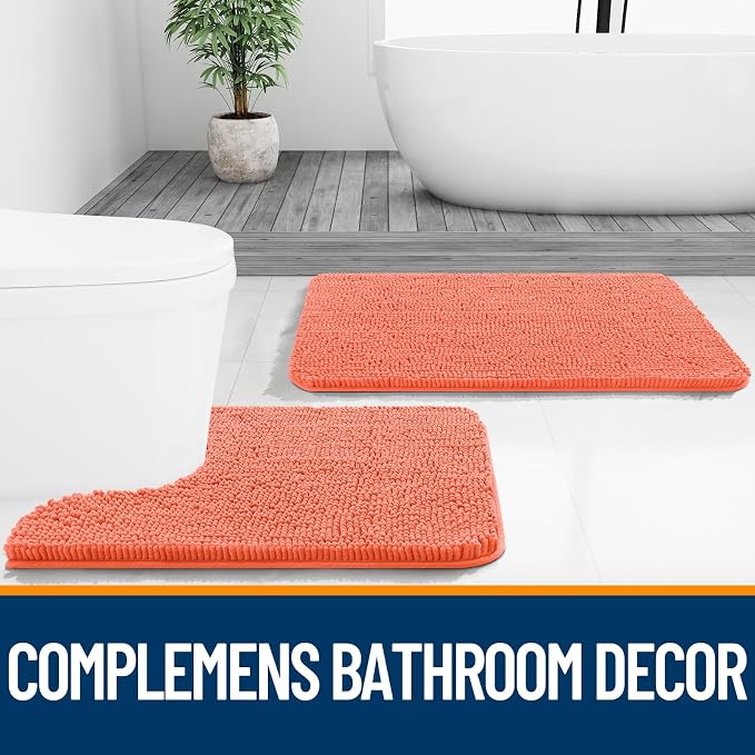OLANLY Bathroom Runner Rugs 47x17, Extra Soft Absorbent Chenille Bath Rugs, Rubber Backing Quick Dry, Machine Washable Long Bath Mats for Bathroom Floor, Tub and Shower, Home Decor Accessories, Coral