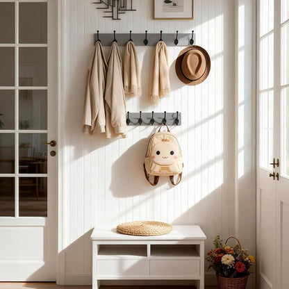 WEBI Rustic Coat Rack Wall Mount,30" Long 7 Cast Iron Coat Hooks Wall Mounted,Heavy Duty Wood Wall Coat Hanger Hooks for Hanging Coats,Jacket,Clothes,Backpack,Farmhouse,Gray