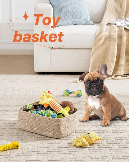 Small Woven Basket, 13.5 x 9.5 x 5 Inches, Storage Basket for Organizing, Cute Small Rope Shelf Closet Cube Storage Bins Baskets for Shelves, Dog Toy Gift Baskets Empty, 3 Packs, Mixed Brown