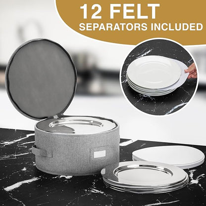 China Storage Container for Charger Plate - Includes 12 Felt Dividers. Hard Shell and Stackable with Padded Interior. Great for Platters, Big Plates and Serving Dishes up to 12.5" W