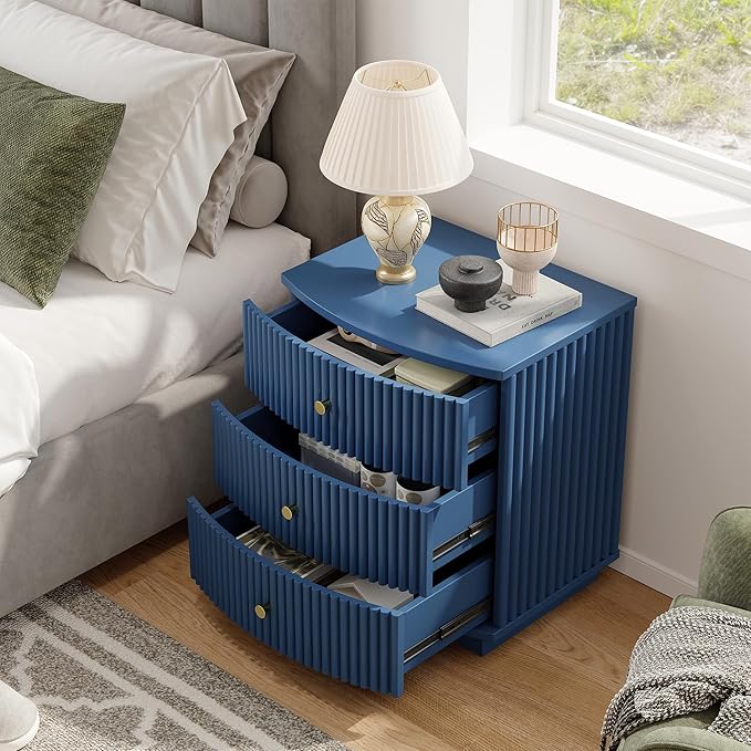 Dresser for Bedroom,6-Drawer Dresser, Mondern Wide Chest of Drawers with Fluted & Curved Design, Large Storage Chest for Bedroom, End Table for Living Rooms, （Blue*2）