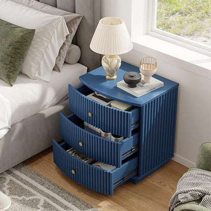 Dresser for Bedroom,6-Drawer Dresser, Mondern Wide Chest of Drawers with Fluted & Curved Design, Large Storage Chest for Bedroom, End Table for Living Rooms, （Blue*2）