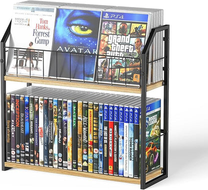 2-Tier DVD Storage Rack, DVD Shelf for Non-slip Feets, DVD Holder Display with 10lb Per Tier, Stores Up to 56 DVDs, Display Organizer Tower for Music Enthusiasts and Collection