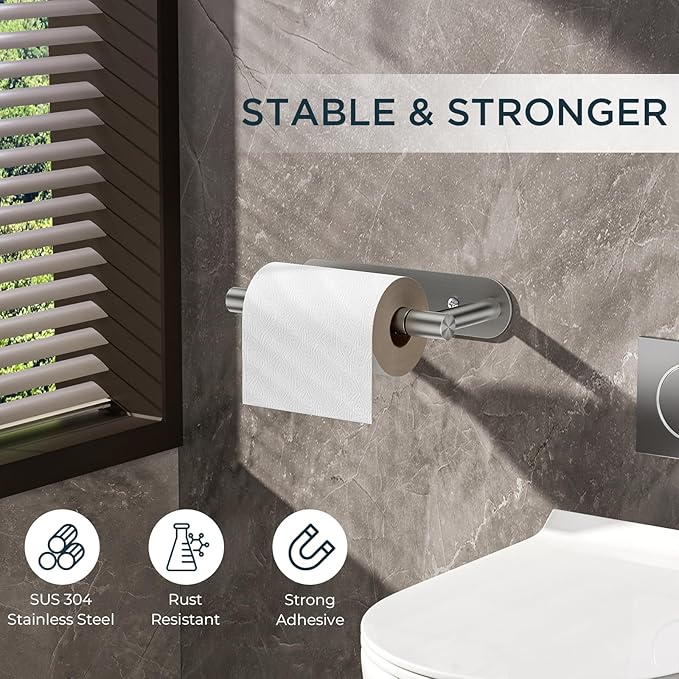 FORIOUS Toilet Paper Holder, Adhesive or Screw Wall Mount Pivoting Tissue Roll Holder for Bathroom, Stainless Steel Rustproof Self Adhesive Toilet Paper Roll Holder no Drilling, 2 Pack Brushed Nickel