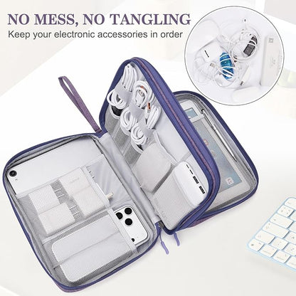 FYY Electronic Organizer, Extra Large Travel Cable Organizer Bag Pouch Portable Waterproof Double Layers All-in-One Storage Bag for iPad, Cable, Power Bank, Laptop Charger for Office/Home, Dark Purple