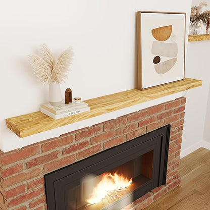 Howizz 72'' Pine Wood Floating Shelf for Wall - Rustic Wall Mounted Wooden Shelf for Stylish Home Décor, Fireplace Mantel 72inch (Natural, 72x8x2) - 1pcs