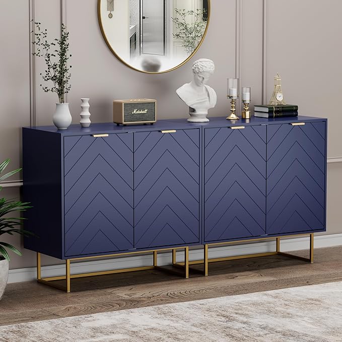 Scurrty Sideboard Cabinet, Buffet Cabinet with Storage Set of 2, Sideboard Storage Cabinet with Adjustable Shelf, Accent Cabinet for Living Room, Kitchen, Navy Blue, 4 Doors