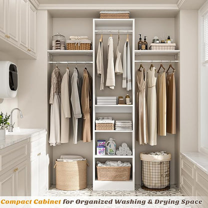 Cyclysio 4FT Small Closet System, 80"H Closet Organizer System with 4 Closets Rods & 3 Shelves, 48" Closets Organizers and Storage for Small Bedrooms, Laundry Rooms, Cloakrooms, White
