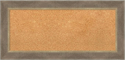 Amanti Art Natural Cork Board for Wall, 17x35 Vision Board with Brown Wood Frame, Medium Corkboard Office Decor for Home Organization, Coastal Corkboard Pinboard to display items for home organization