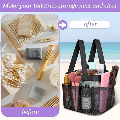 Hillban 4 Pcs Mesh Shower Caddy Portable Shower Caddy for Dorm Beach Mesh Bags with Deeper 8 Pockets and Handles Showers Caddies Basket for Women College Room Vacation(Blue, Purple, Black, Gray)