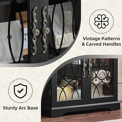 67" Tall Pantry Cabinet Set of 3, Vintage Kitchen Pantries Cabinets with Glass Doors & Adjustable Shelves, Wood Cupboard with Large Storage for Dingning Room, Bathroom, Black