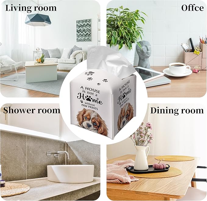 Grace Yonks Cute Cavalier King Tissue Box Cover Square, Cavalier King Dog Cube Case for Facial Tissues, 5.2" PU Leather(039)