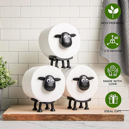 VELENTI Sheep Toilet Roll Holder - Funny Toilet Paper Holders Free Standing Cute Bathroom Decor - Premium 3D Printed Black Sheep Loo Rolls Holder - Hilarious Tissue Paper Roll Storage - Set of 3